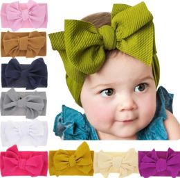 Diadema con nudo para bebé, diademas con lazo grande para niña, diademas elásticas con lazo, turbante, gorros sólidos, accesorios de bandas para el cabello BJ