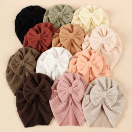 Turban à nœud pour bébé, chapeau côtelé pour nouveau-né 0-5T, casquette indienne avec nœud tricoté élastique, chapeaux mignons d'hiver pour nourrissons, épais, filles et garçons, nouveau