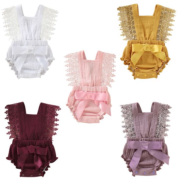 Bébé Dentelle Beaux Seaux Nouveau-né Jumpsuits Kids Dentelle Brow Romper Summer Couleur Solide Sangles Sangles Harnais Élings Sungs Escalade Suit M096