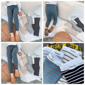 Baby Leggings Kids Designer Clothes Girls Cotton Leggings High Waist Elastic Thread Pit Pants Toddler Spring Autumn Stripe Tights ZYQA423