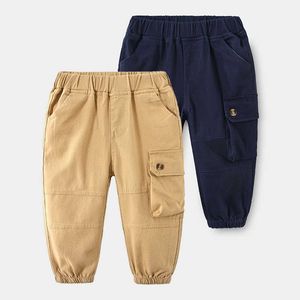 Bebé Ocio Pantalones elásticos Primavera Otoño Ropa para niños Color sólido Simple Pantalones largos de carga para niños 2 3 4 5 6 8 10 años 210529