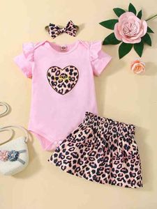 Jupe body brodée avec lettres léopard et cœur pour bébé, avec bandeau, elle