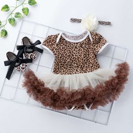 Jumpón de estampado de leopardo de bebé, juego de algodón, vestido estampado de animales, vestido de princesa, ropa para niños