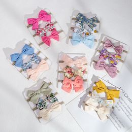 Lino de bebé Cabello de algodón arco para niños Niña diadema estampados florales Floral Bow Props Accesorios para el cabello