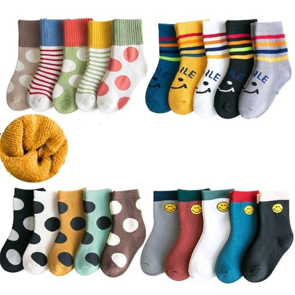 Baby Lotus 5 paires / pack super épais Terry hiver chaud confortable chaussettes pour enfants 6 styles chaussettes pour garçons filles cadeaux 201112