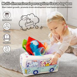 Baby Magic Tissue Box Toy baby trekt langs vierkante magische tissuedoos kleurrijk en zacht Montessori sensory speelgoed voor peuter