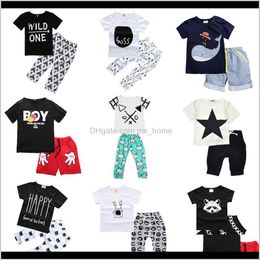 Baby Maternity Drop Levering 2021 Kinderkleding Sets Twopieën 47 Designs Summer for Boys Girls Baby Clothes Short Sleeve katoenen shirt broek s
