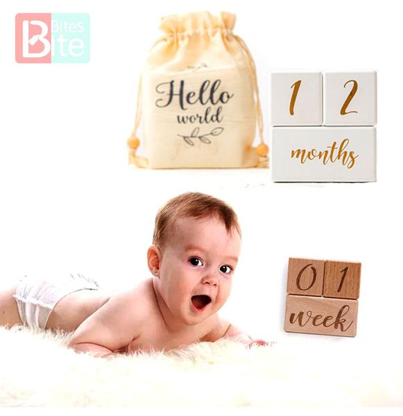 Baby Milestone Bloque de madera Baby Pography Milestone Memorial Mensual Recién nacido Tarjeta conmemorativa Número Po Accesorios LJ20118276980