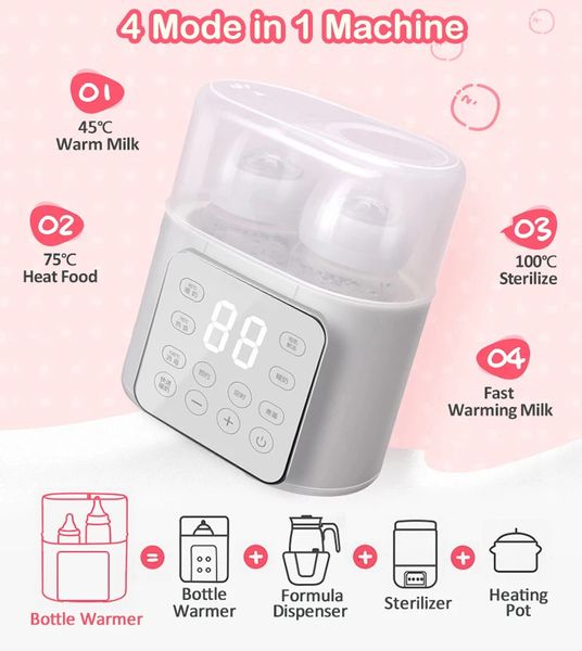 Botella de calentador de leche para bebés Artículo de bebé autoadjustante Sigue calentando BPA Free 3 en 1 Paciguo de bebé eléctrico Esterilizador 2312222