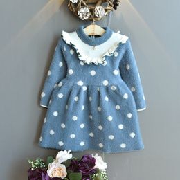 Baby Mink Fleece Sweater Girl Dress Children's Clothing Herfst Winter 2023 Nieuwe pullover truien Europeaan Amerikaanse kinderjurk