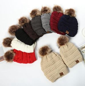 Baby maman pom pomes bonneties chapeau tricoté chapeau d'hiver épais chapeau d'hiver doux tricoter chapeaux de laine de laine crâne bonnet beanie fille chapeaux de ski