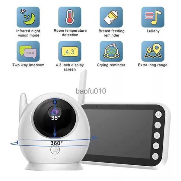 Monitor de bebé 720P HD 300M Batería de largo alcance Seguridad Audio bidireccional Visión nocturna infrarroja Pantalla de 4.3 pulgadas Cámara inalámbrica PTZ L230619