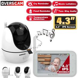 Caméra de surveillance pour bébé Moniteur vidéo sans fil de 4,3 pouces pour bébé, batterie de 2000 mAh, écran IPS, portée de 1 500 pieds, capteur de température audio, berceuse VOX, enregistrement sur carte TF Q240308