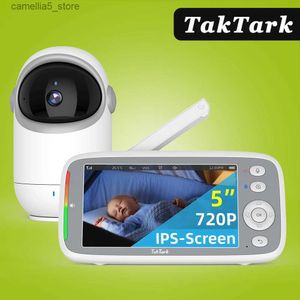Caméra de surveillance pour bébé Moniteur vidéo pour bébé de 5 pouces 720P équipé d'une caméra de surveillance à zoom panoramique et inclinable interphone bidirectionnel vision nocturne automatique écran IPS nounou Q240308
