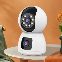 Cámara de Monitor para bebé, cámara WiFi de doble lente de 6MP, monitoreo de seguridad inalámbrico para interiores, seguimiento automático del hogar inteligente, monitor para bebé CCTV