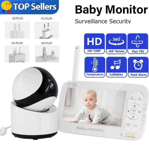 Caméra de surveillance pour bébé BBM, caméra électronique pour nounou, WiFi, zoom 4X, vision nocturne, moniteur pour bébé, écran de 5,0 pouces, détection automatique, alarme de cri AI Q240308