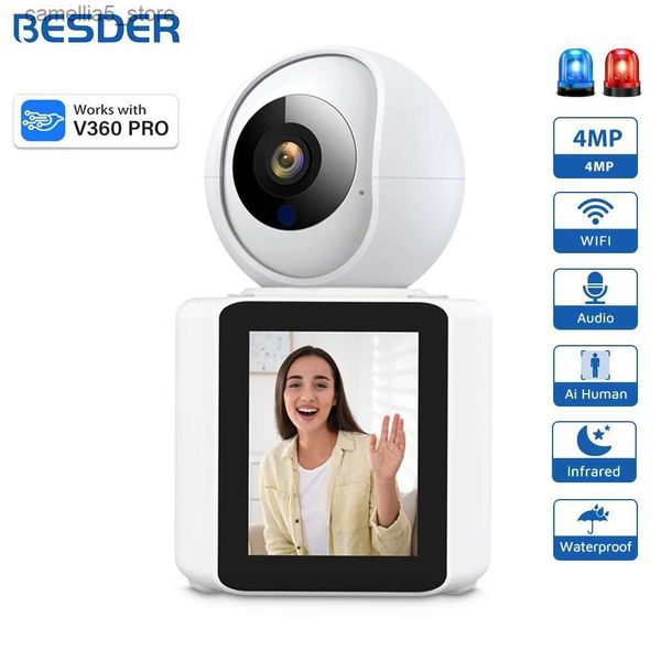Caméra de surveillance pour bébé BESDER 4MP IP PTZ Appel vidéo avec écran IPS de 2,4 pouces Suivi automatique Surveillance CCTV Wifi V360 Pro Q240308
