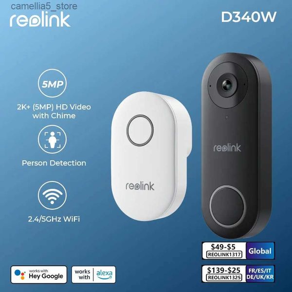 Caméra de surveillance pour bébé Reolink 2K + sonnette vidéo WiFi PoE interphone extérieur intelligent détection humaine sonnette de porte filaire avec carillon prise en charge Alexa Q240308