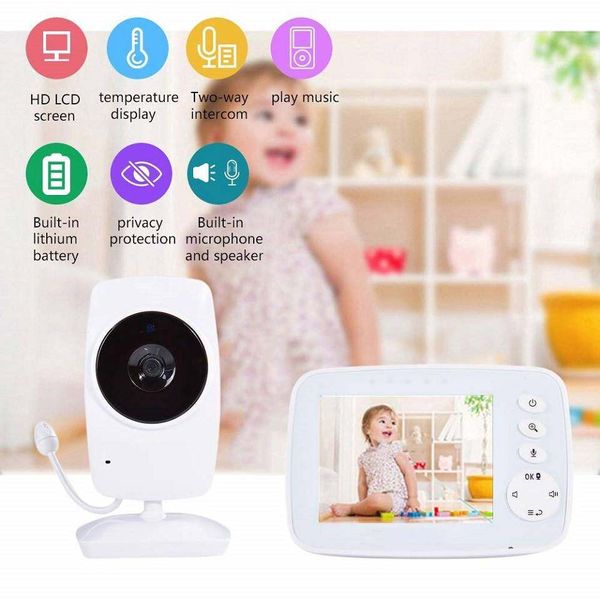 Monitor de vídeo para bebé con cámara SM32, Monitor portátil TFT LCD de 3,2 pulgadas, visión nocturna IR, Sensor de temperatura de conversación bidireccional, canciones de cuna