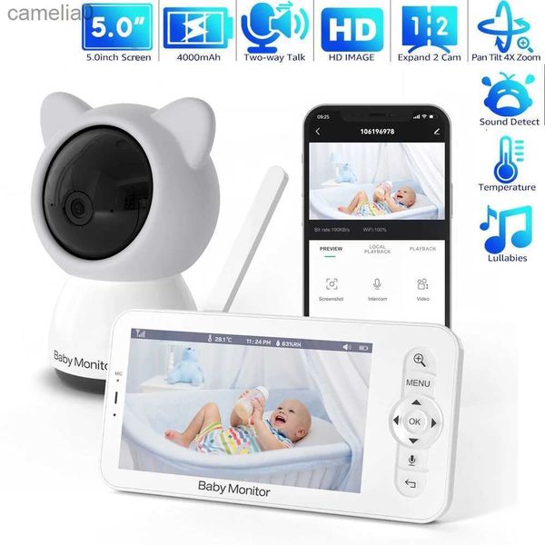 Baby Monitores 1080p Cámara Wifi Dual pantalla Monitor de bebé Cámara de seguridad para el hogar AI Detección humana Visión nocturna CCTV Video Surveillancec240412