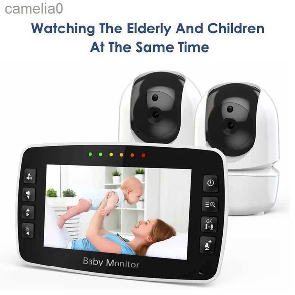 Baby Monitors de 4.3 pulgadas Monitor de bebé con dos cámaras inalámbricas PTZ de alta seguridad Cámara de la cámara Visión nocturna Monitoreo de temperatura de visión para infantesc240412