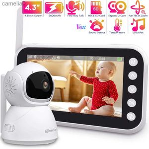 Babyfonitors 4,3-inch high-definition babymonitor met camera 2000 mAh lange batterij Babyphone Pan 2x Zoom Baby Camera 2-Way Intercom Night Vision Baby MonitorC240412