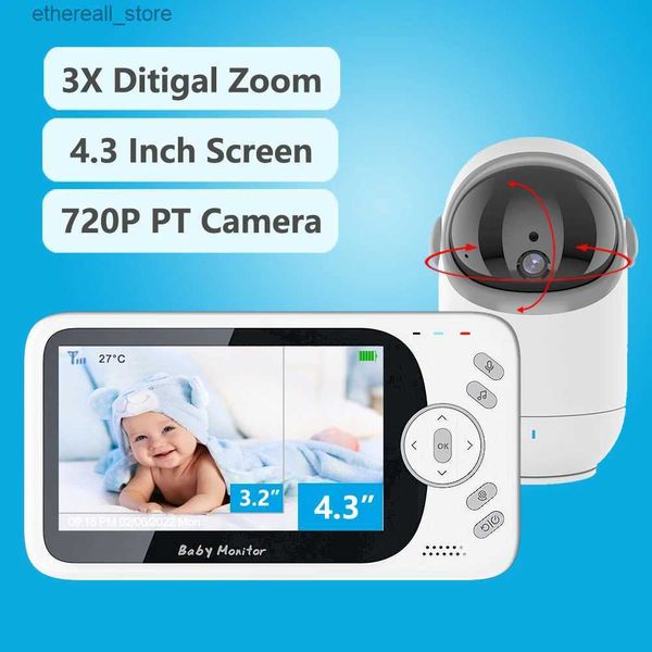 Monitores para bebés 4.3 pulgadas Video Monitor para bebés Cámara 3X Zoom digital Pan Tilt Cámara de seguridad Niñera Niñera Intercomunicador bidireccional Auto Visión nocturna Q231104