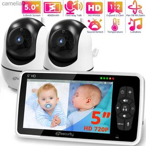 Bébé moniteurs de 5 pouces Video Baby Monitor avec 2 caméras Pan Tilt Zoom Bidirectional Audio 4x Zoom 22 heures Batterie Automatique Vision nocturne Motion Sound Soundc240412