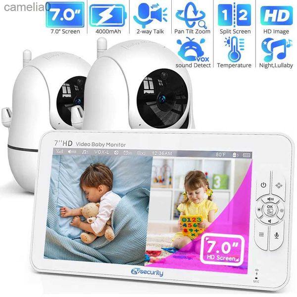 Monitores de bebés Video de 7.0 pulgadas Monitor de bebé con 2 cámaras Pan de alta definición Pan de pantalla dividida Tilt 4x Zoom 2 canales Audio Visión nocturna sin WiFi 4000MAH Batteryc240412