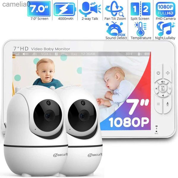 Moniteurs de bébé moniteurs de 7 pouces Moniteur bébé avec 2 caméras 1080p Téléphone bébé écran partout zoom nounou caméra audio 2 voies vision nocturne bébé sitterc240412