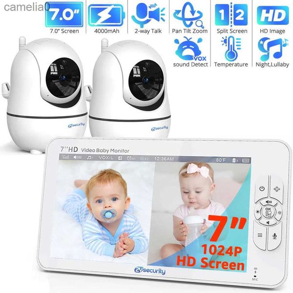 Baby Monitors Baby Monitor con 2 cámaras 720p Video de pantalla dividida de alta definición Monitor de bebé PTZ Monitor de bebé con cámara y Audio 4000MAH Batteryc240412