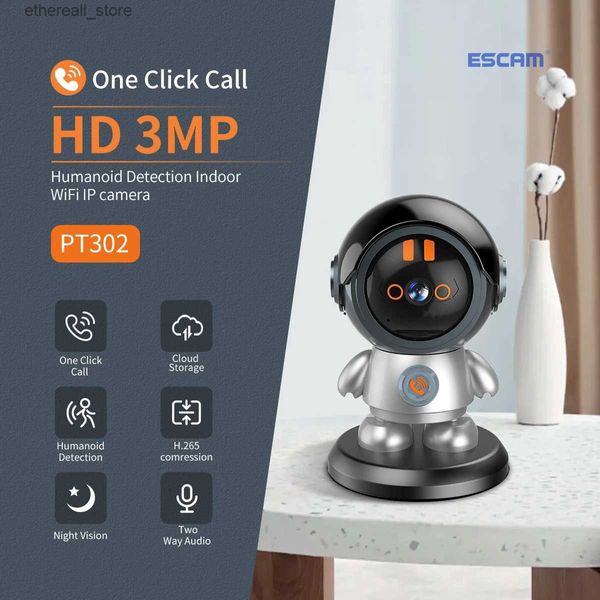 Babyphones ESCAM PT203 3MP 1296P iCam365 APP One Key Call Robotman PTZ IP Dome Camera AI Humanoid Home Security CCTV Intercom Baby Monitor Q231104