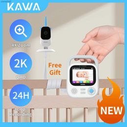 Bébé moniteurs Kawa 2k Monteur bébé avec appareil photo et audio sans fil de caméra électronique Vision de nuit vidéo walkie talkie 24/7 enregistrement stockage 4x zoomc240412