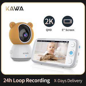 Babyfoons KAWA 2K babyfoon met camera's Audio Video Nanny Draadloze camera met 4000mAh batterij 5 inch scherm TF-kaart Nachtzicht 360° 230701