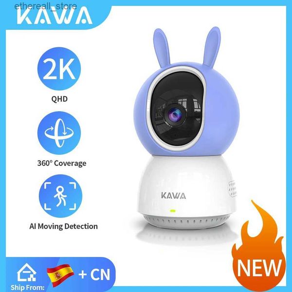 Moniteurs pour bébé KAWA 2K Wifi Survalance Caméras IP Caméra 360 Smart Home Alexa Sans Fil Sécurité Intérieure Pet Baby Track Monitor Voir par Mobile Q231104