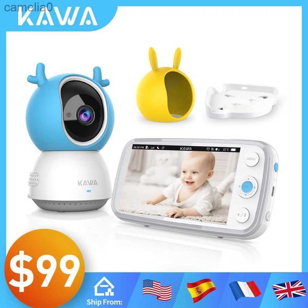 Bébé moniteurs Kawa Monteur bébé 5 pouces avec caméra audio nounou de sécurité Écran sans fil vidéo Interphone Vision nocturne pour 20 heures Plage de batterie de 1000 piedsc240412