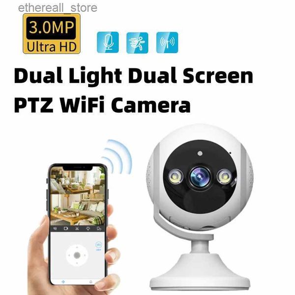 Monitores para bebés Ultra HD 3MP Wifi Cámara de vigilancia para el hogar al aire libre IP PTZ Luz dual Pantalla dual Visión nocturna interior Monitor para bebés Q231104