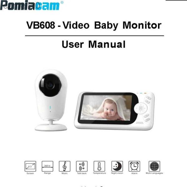 Baby Monitors Video Baby Monitor 2.4G inalámbrico con LCD LCD de 4.3 pulgadas Audio Call Vision Vision Monitoring Camera de seguridad BabysitterVB608C240412