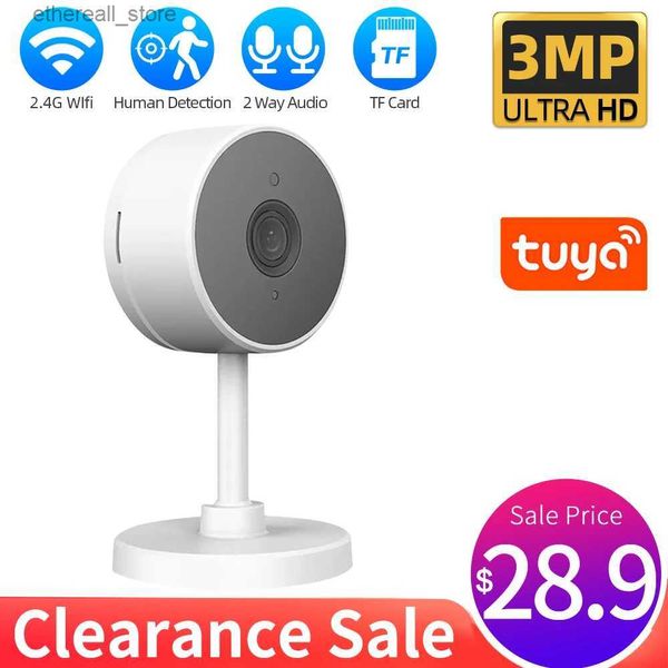 Moniteurs pour bébé Caméra WiFi Moniteur bébé 3MP Mini sécurité intérieure AI suivi Audio caméra de Surveillance vidéo Tuya Wifi Webcam application maison intelligente Q231104