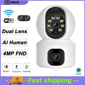Babyphones YMOA 4MP double objectif WIFI caméra intérieure double écran bébé moniteur AI détection humaine PTZ caméra sécurité Surveillance caméra IP Q231104