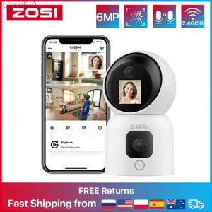 Bébé moniteurs Zosi 6MP Double Lens Monteur bébé avec écran Sécurité intérieure Caméra wifi automatique Suivi vidéo Suivi sans fil IP Monitoringc240412