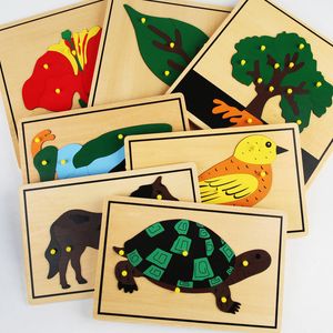 Baby montessori speelgoed bloemplant dieren houten puzzel voor kinderen educatie leerp jigsaw lesgeven aids