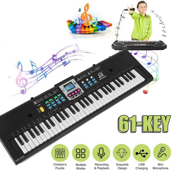 Baby Music Sound Toys 61 Key Música digital Teclado electrónico para niños Instrumento de música de piano con función de micrófono T240524