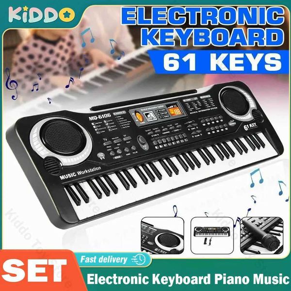 Baby Music Sound Toys 61 Key Electronic Piano Música Digital Música Teclado para niños Micrófono Micrófono Música Iluminación Regalo de Navidad T240524
