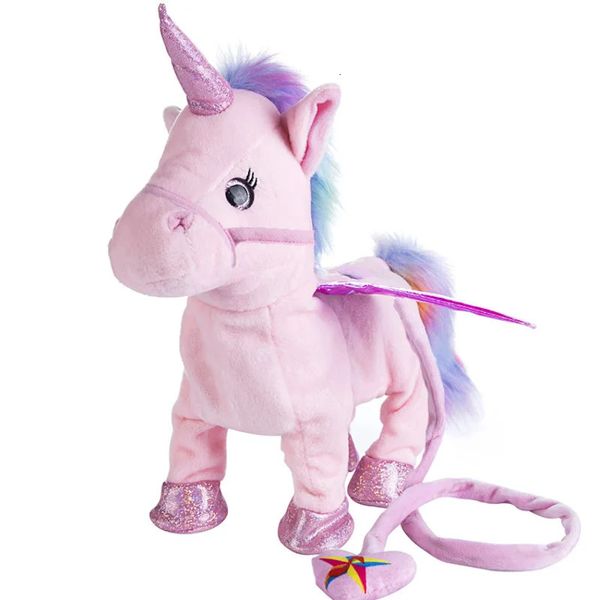 Bebé Música Sonido Juguetes Eléctrico Caminando Cantando Unicornio Peluche Juguete Relleno Animal Pegasus 35 cm para niños Regalos de Navidad 231215