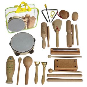 Baby Music Sound Toys Log Percussion Instrument Set speelgoed houten zandhamer drum dubbele geluidsgebied Beginner Muziek Onderwijshulpmiddelen voor kleuterschoolkinderen 230629