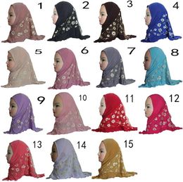 Baby moslim hijab wraps islamitische kinderen sjaals hoofddoek kinderen zomer goud stempelen ademend tulband jongens meisjes etnische sjaal pashmina yp855