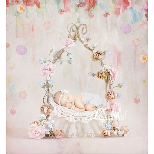 Bébé nouveau-né photographie toile de fond vinyle peinture numérique fleurs enfants enfants Floral Photo Studio arrière-plans plancher en bois