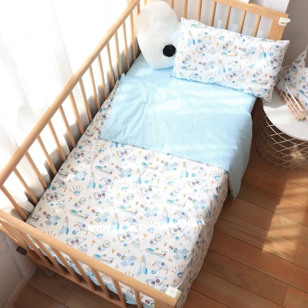 Juego de ropa de cama para bebé, 3 piezas, ropa de cama de algodón con dibujos animados, juego de cuna para niño y niña, funda de almohada, funda de edredón, Sábana para niños, tamaño personalizado 240229