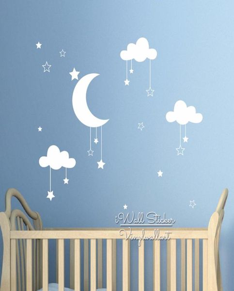 Bébé crèche nuages étoiles murs autocollants de lune nuages muraux décoration de chambre d'enfants